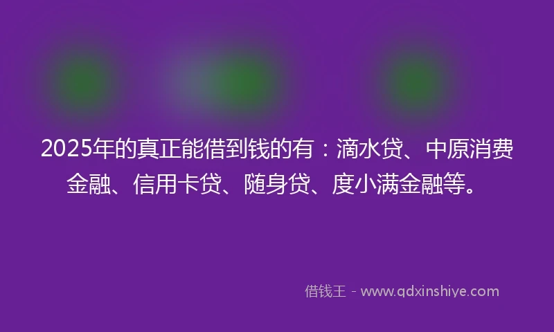 2025年的真正能借到钱的有：滴水贷、中原消费金融、信用卡贷、随身贷、度小满金融等。