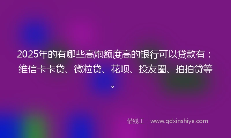 2025年的有哪些高炮额度高的银行可以贷款有：维信卡卡贷、微粒贷、花呗、投友圈、拍拍贷等。
