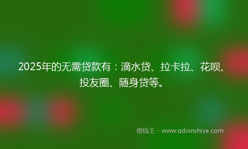 2025年的无需贷款有：滴水贷、拉卡拉、花呗、投友圈、随身贷等。