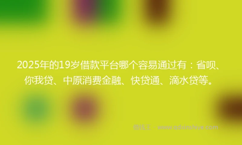 2025年的19岁借款平台哪个容易通过有：省呗、你我贷、中原消费金融、快贷通、滴水贷等。