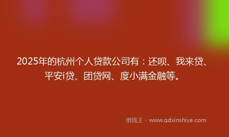 2025年的杭州个人贷款公司有：还呗、我来贷、平安i贷、团贷网、度小满金融等。