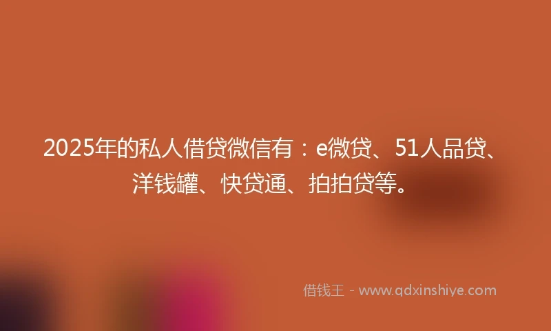 2025年的私人借贷微信有：e微贷、51人品贷、洋钱罐、快贷通、拍拍贷等。
