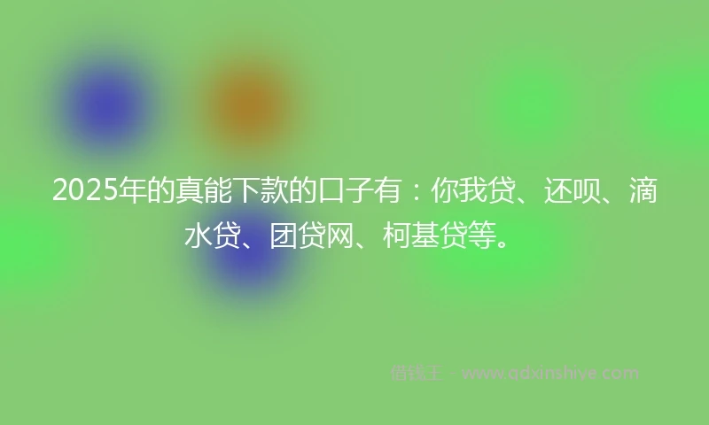 2025年的真能下款的口子有：你我贷、还呗、滴水贷、团贷网、柯基贷等。
