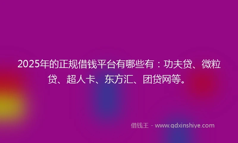 2025年的正规借钱平台有哪些有：功夫贷、微粒贷、超人卡、东方汇、团贷网等。