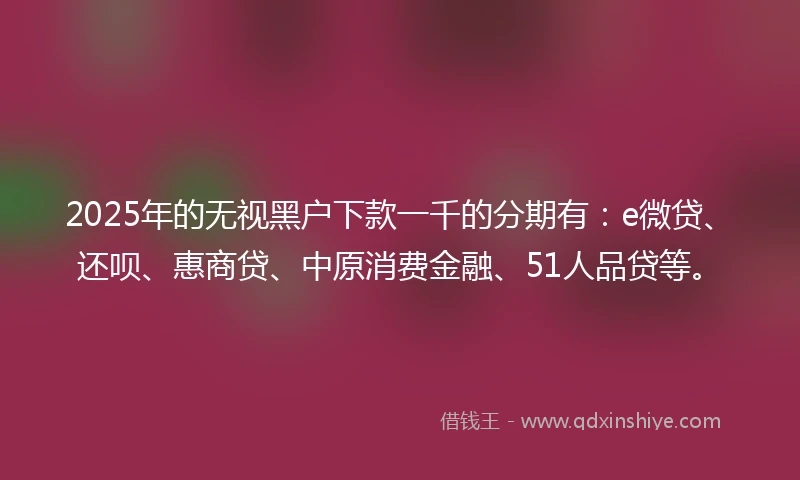 2025年的无视黑户下款一千的分期有：e微贷、还呗、惠商贷、中原消费金融、51人品贷等。