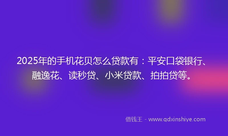 2025年的手机花贝怎么贷款有：平安口袋银行、融逸花、读秒贷、小米贷款、拍拍贷等。
