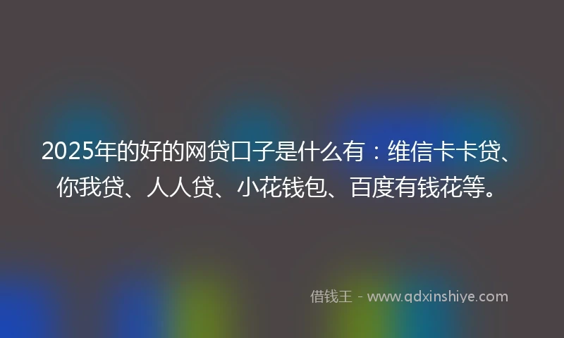 2025年的好的网贷口子是什么有：维信卡卡贷、你我贷、人人贷、小花钱包、百度有钱花等。