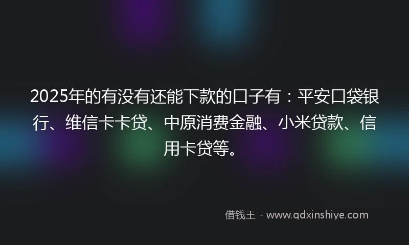 2025年的有没有还能下款的口子有：平安口袋银行、维信卡卡贷、中原消费金融、小米贷款、信用卡贷等。