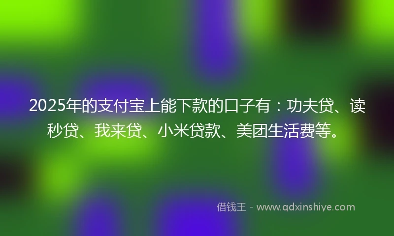 2025年的支付宝上能下款的口子有：功夫贷、读秒贷、我来贷、小米贷款、美团生活费等。