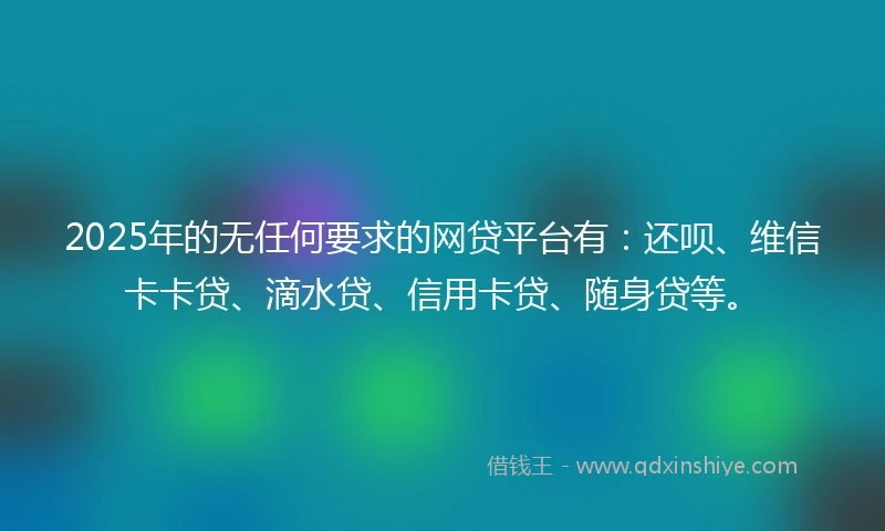 2025年的无任何要求的网贷平台有：还呗、维信卡卡贷、滴水贷、信用卡贷、随身贷等。