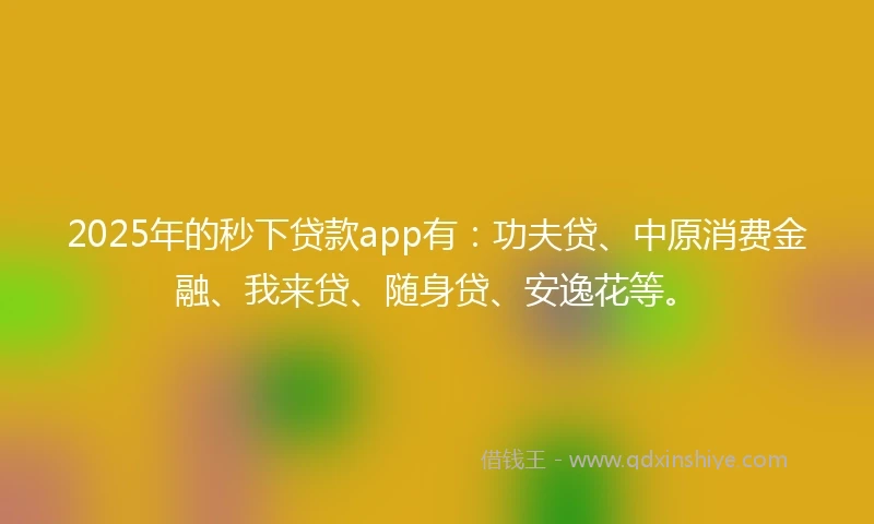 2025年的秒下贷款app有：功夫贷、中原消费金融、我来贷、随身贷、安逸花等。