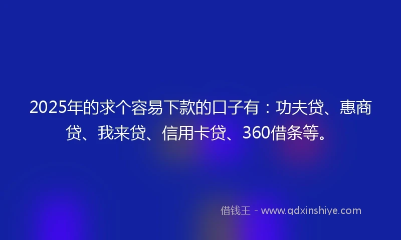 2025年的求个容易下款的口子有：功夫贷、惠商贷、我来贷、信用卡贷、360借条等。