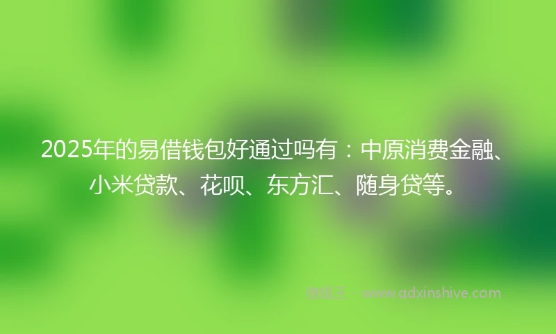 2025年的易借钱包好通过吗有：中原消费金融、小米贷款、花呗、东方汇、随身贷等。