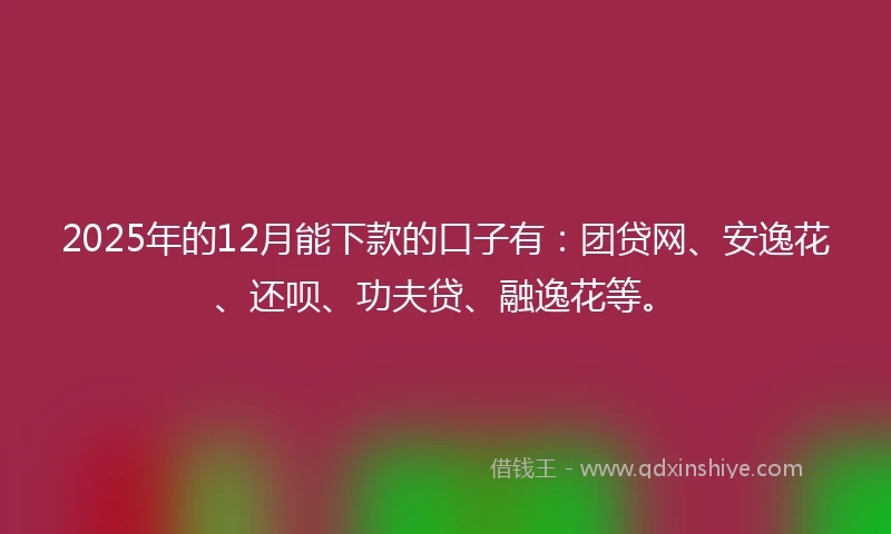 2025年的12月能下款的口子有：团贷网、安逸花、还呗、功夫贷、融逸花等。