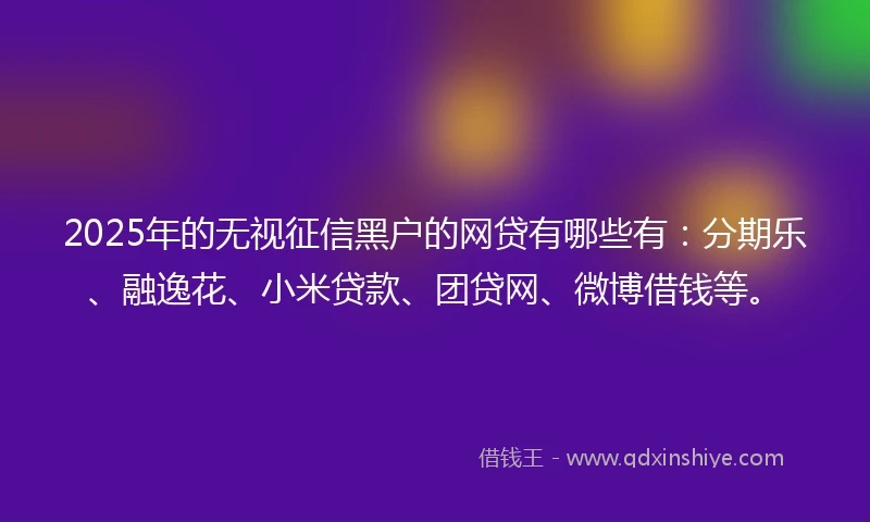 2025年的无视征信黑户的网贷有哪些有：分期乐、融逸花、小米贷款、团贷网、微博借钱等。