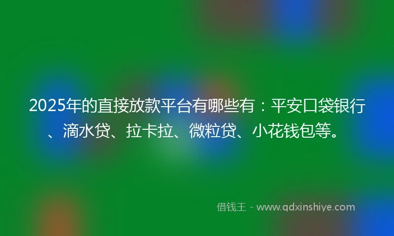 2025年的直接放款平台有哪些有:平安口袋银行、滴水贷、拉卡拉、微粒贷、小花钱包等。