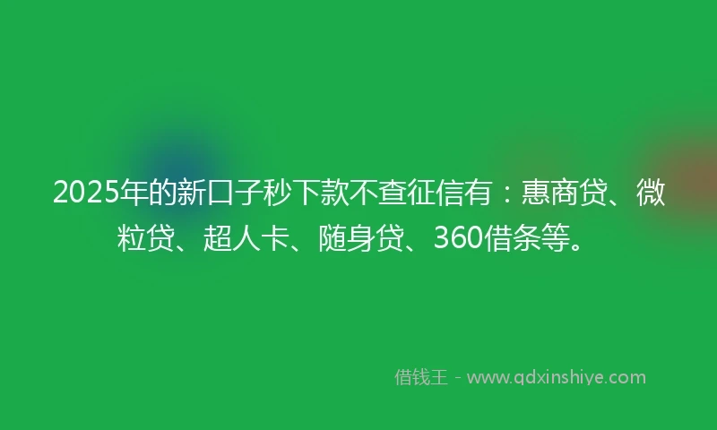 2025年的新口子秒下款不查征信有：惠商贷、微粒贷、超人卡、随身贷、360借条等。