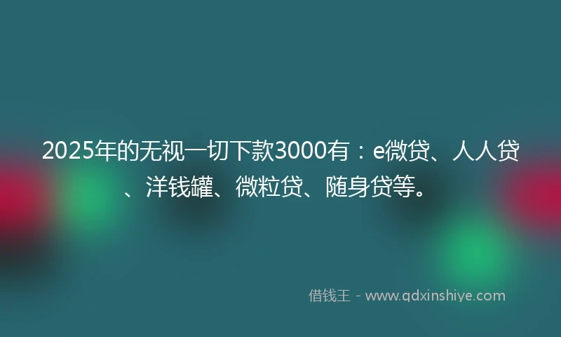 2025年的无视一切下款3000有：e微贷、人人贷、洋钱罐、微粒贷、随身贷等。