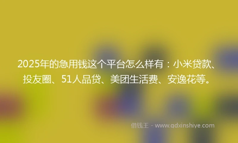2025年的急用钱这个平台怎么样有：小米贷款、投友圈、51人品贷、美团生活费、安逸花等。