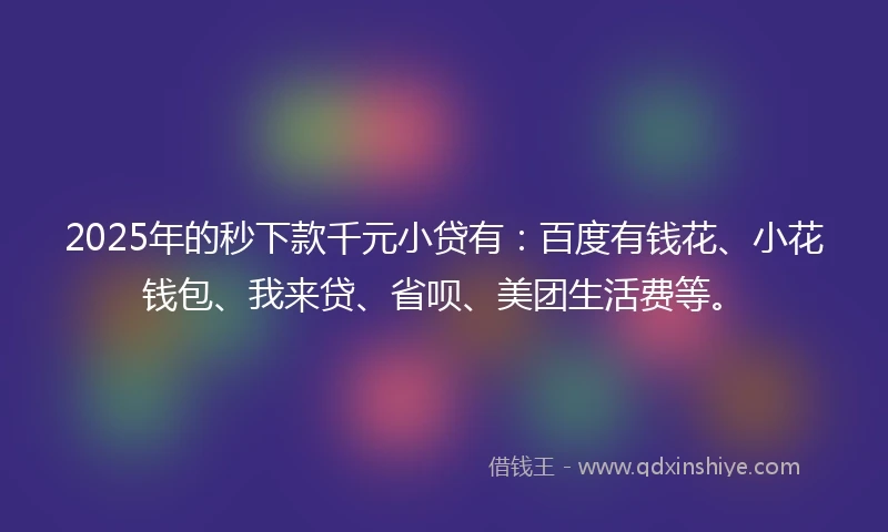 2025年的秒下款千元小贷有：百度有钱花、小花钱包、我来贷、省呗、美团生活费等。