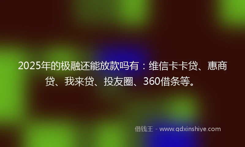 2025年的极融还能放款吗有：维信卡卡贷、惠商贷、我来贷、投友圈、360借条等。