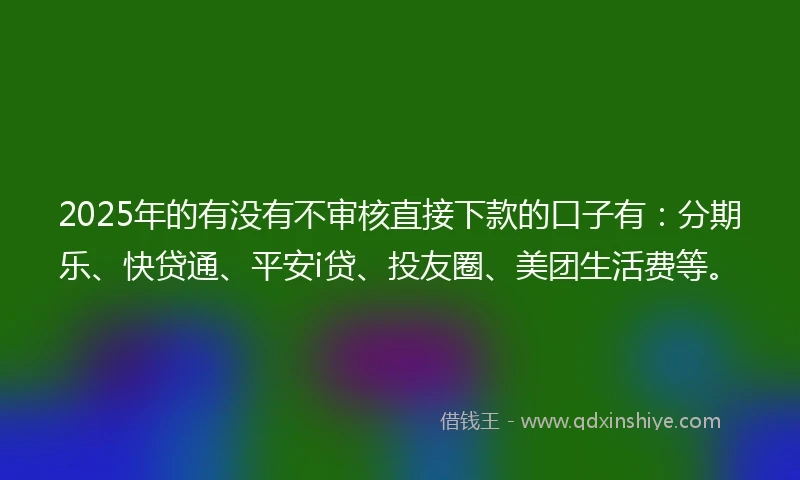 2025年的有没有不审核直接下款的口子有：分期乐、快贷通、平安i贷、投友圈、美团生活费等。