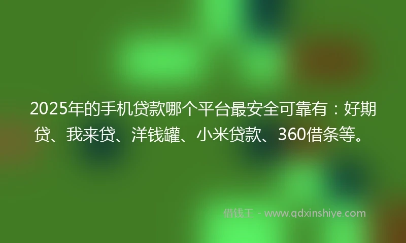 2025年的手机贷款哪个平台最安全可靠有：好期贷、我来贷、洋钱罐、小米贷款、360借条等。