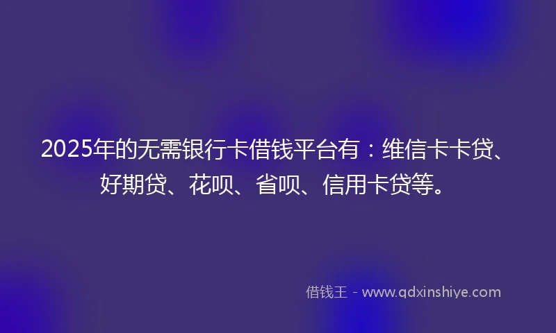 2025年的无需银行卡借钱平台有：维信卡卡贷、好期贷、花呗、省呗、信用卡贷等。