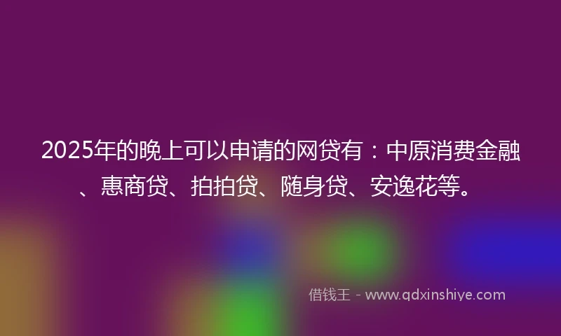 2025年的晚上可以申请的网贷有：中原消费金融、惠商贷、拍拍贷、随身贷、安逸花等。