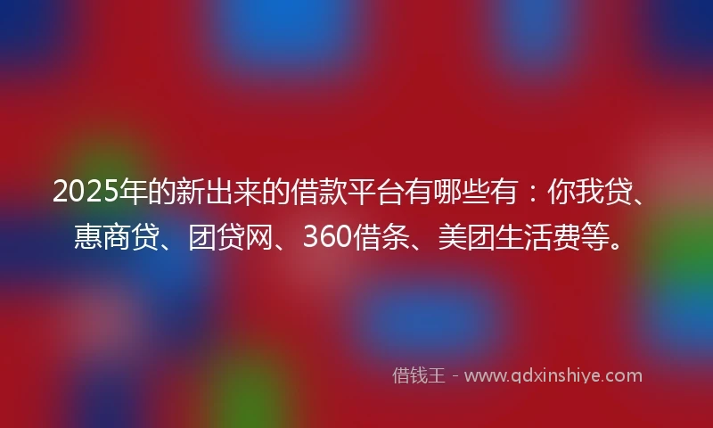 2025年的新出来的借款平台有哪些有：你我贷、惠商贷、团贷网、360借条、美团生活费等。