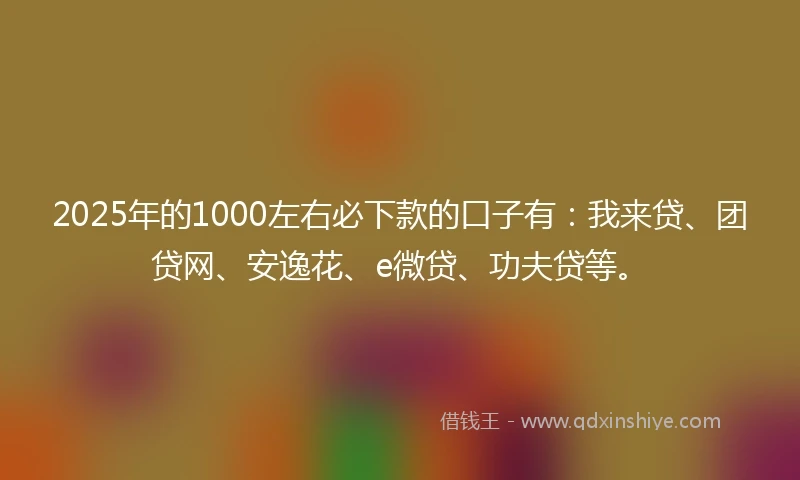 2025年的1000左右必下款的口子有：我来贷、团贷网、安逸花、e微贷、功夫贷等。