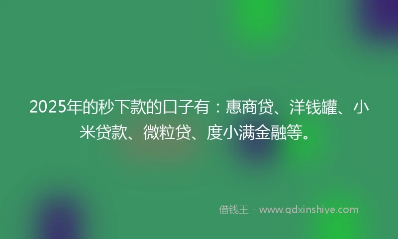 2025年的秒下款的口子有：惠商贷、洋钱罐、小米贷款、微粒贷、度小满金融等。