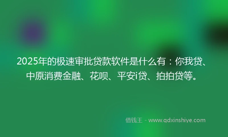2025年的极速审批贷款软件是什么有：你我贷、中原消费金融、花呗、平安i贷、拍拍贷等。