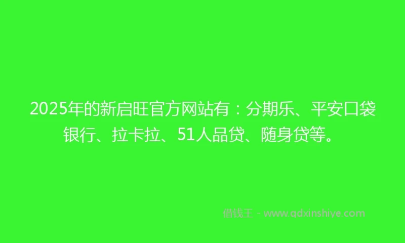 2025年的新启旺官方网站有：分期乐、平安口袋银行、拉卡拉、51人品贷、随身贷等。