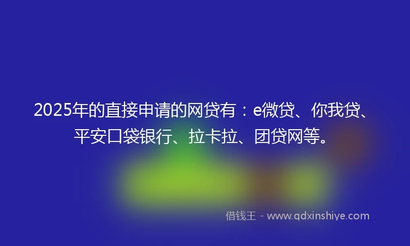 2025年的直接申请的网贷有：e微贷、你我贷、平安口袋银行、拉卡拉、团贷网等。