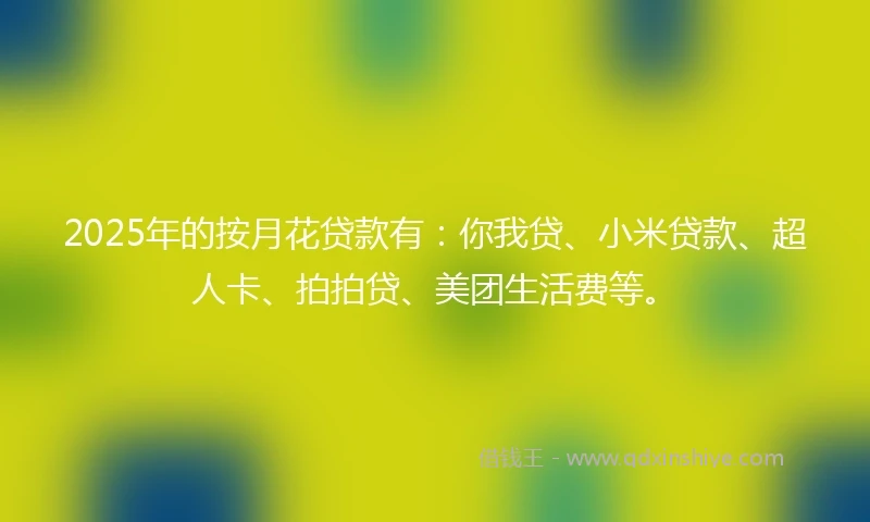 2025年的按月花贷款有：你我贷、小米贷款、超人卡、拍拍贷、美团生活费等。