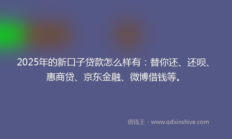 2025年的新口子贷款怎么样有：替你还、还呗、惠商贷、京东金融、微博借钱等。
