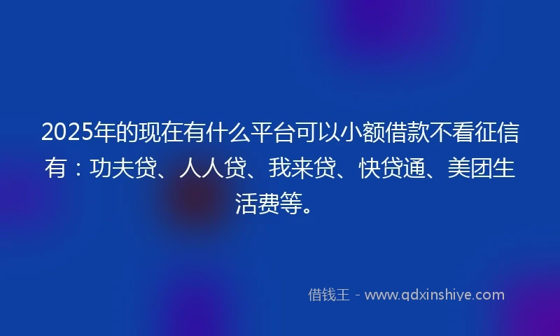 2025年的现在有什么平台可以小额借款不看征信有：功夫贷、人人贷、我来贷、快贷通、美团生活费等。