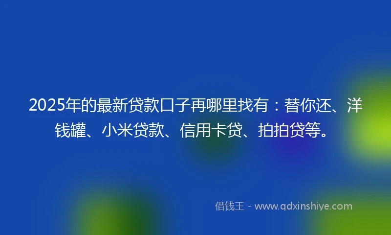 2025年的最新贷款口子再哪里找有：替你还、洋钱罐、小米贷款、信用卡贷、拍拍贷等。