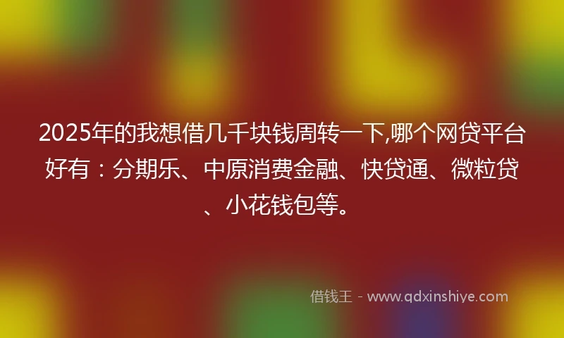 2025年的我想借几千块钱周转一下,哪个网贷平台好有：分期乐、中原消费金融、快贷通、微粒贷、小花钱包等。