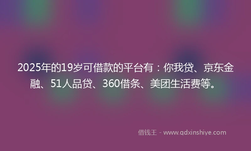 2025年的19岁可借款的平台有：你我贷、京东金融、51人品贷、360借条、美团生活费等。