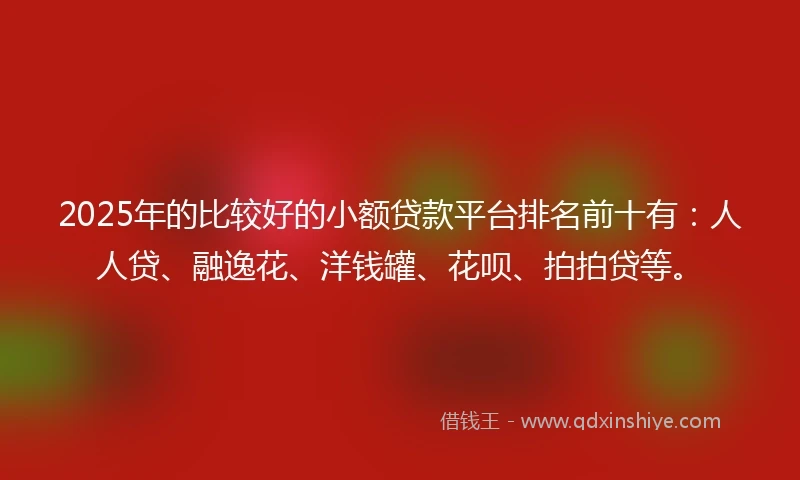 2025年的比较好的小额贷款平台排名前十有：人人贷、融逸花、洋钱罐、花呗、拍拍贷等。