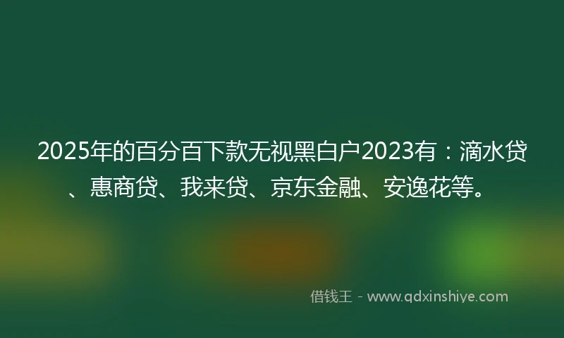 2025年的百分百下款无视黑白户2023有：滴水贷、惠商贷、我来贷、京东金融、安逸花等。