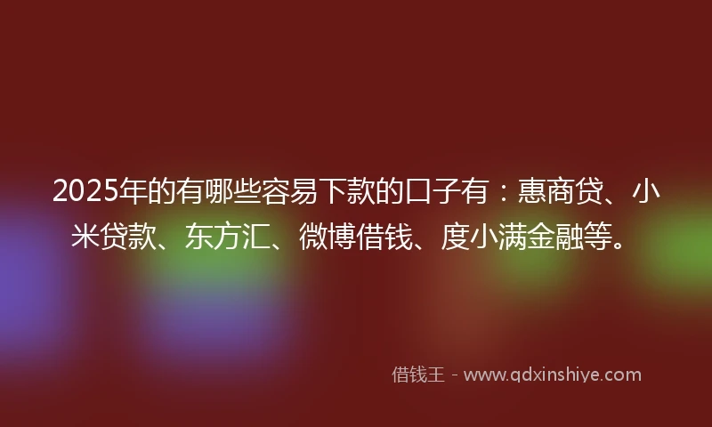 2025年的有哪些容易下款的口子有：惠商贷、小米贷款、东方汇、微博借钱、度小满金融等。