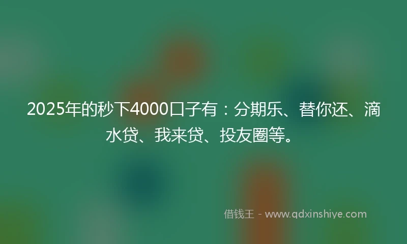 2025年的秒下4000口子有:分期乐、替你还、滴水贷、我来贷、投友圈等。