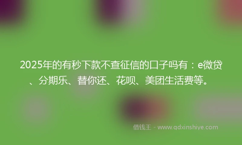 2025年的有秒下款不查征信的口子吗有：e微贷、分期乐、替你还、花呗、美团生活费等。