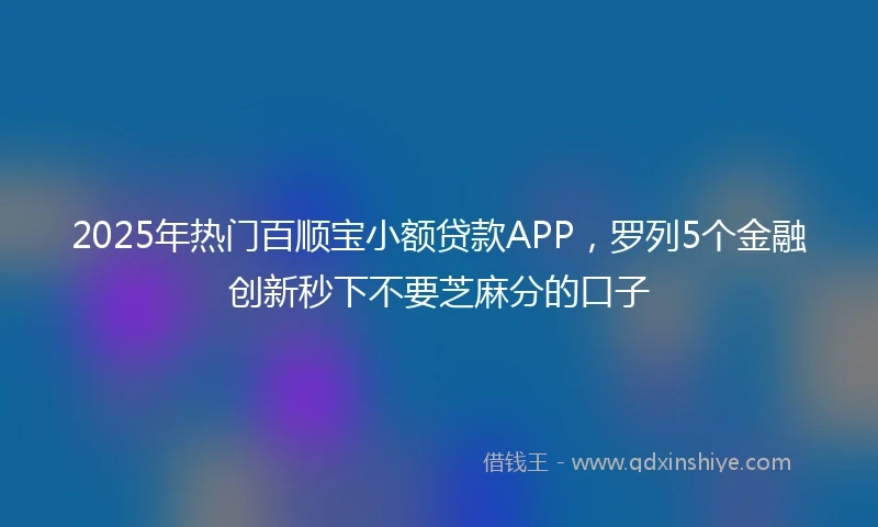 2025年热门百顺宝小额贷款APP，罗列5个金融创新秒下不要芝麻分的口子