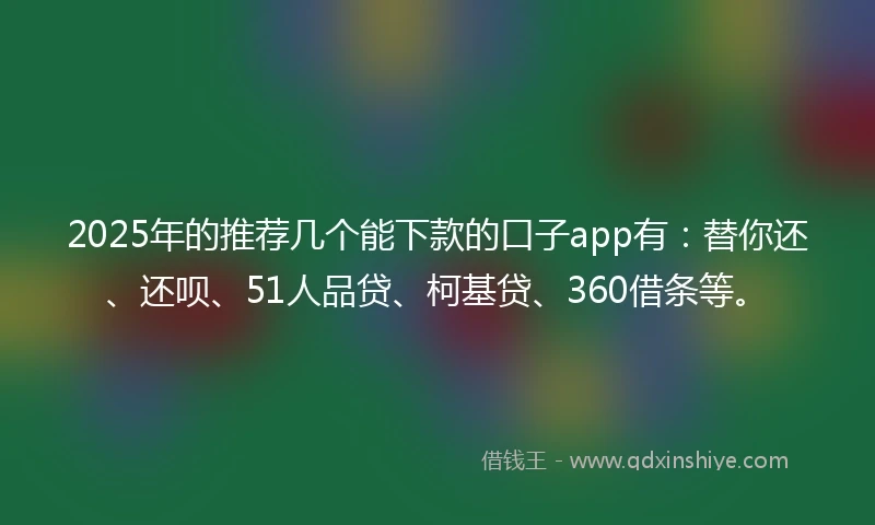 2025年的推荐几个能下款的口子app有：替你还、还呗、51人品贷、柯基贷、360借条等。