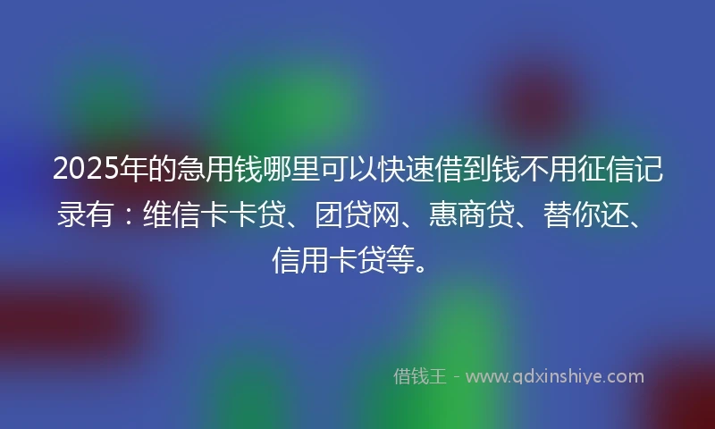 2025年的急用钱哪里可以快速借到钱不用征信记录有：维信卡卡贷、团贷网、惠商贷、替你还、信用卡贷等。
