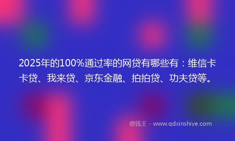 2025年的100%通过率的网贷有哪些有：维信卡卡贷、我来贷、京东金融、拍拍贷、功夫贷等。